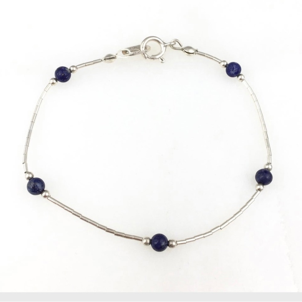 Vintage 925 Sterling Silver Carolyn Pollack Silver Lapis Southwest Bracelet